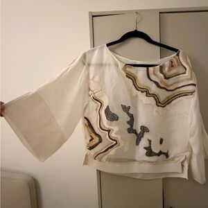 Elegant Cream and Brown Women's Top
